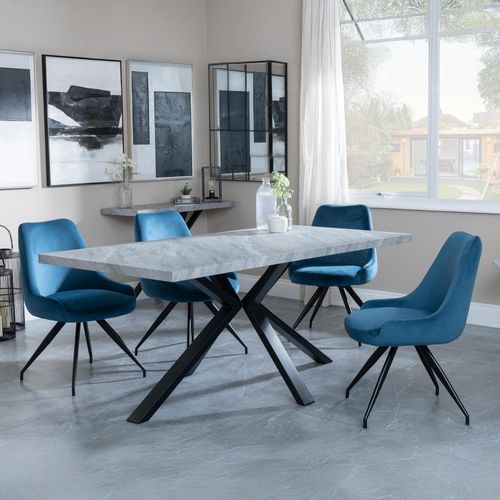 Ezra Grey Dining Set with Spider Legs - Arctic Blue Velvet Fabric Swivel Dining Chair