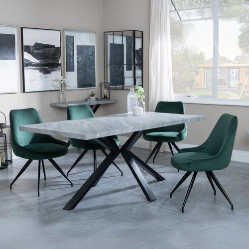 Ezra Grey Dining Set with Spider Legs - Arctic Green Velvet Fabric Swivel Dining Chair