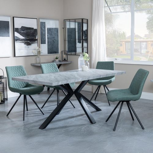 Ezra Grey Dining Set with Spider Legs - Boden Green Fabric Swivel Dining Chair
