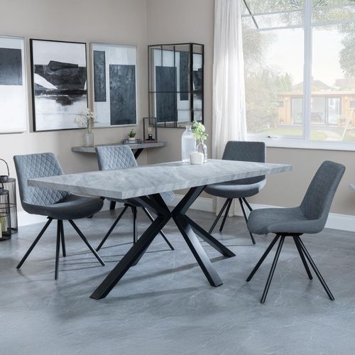 Ezra Grey Dining Set with Spider Legs - Boden Grey Fabric Swivel Dining Chair
