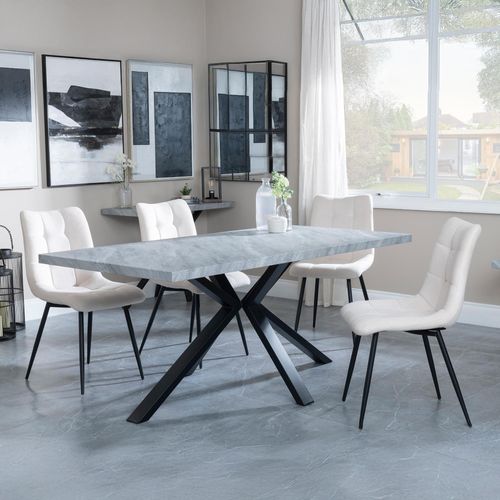 Ezra Grey Dining Set with Spider Legs - Corona Beige Fabric Dining Chair