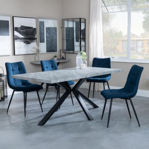 Ezra Grey Dining Set with Spider Legs - Corona Blue Fabric Dining Chair