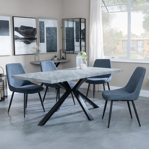 Ezra Grey Dining Set with Spider Legs - Darwin Dark Grey Fabric Dining Chair