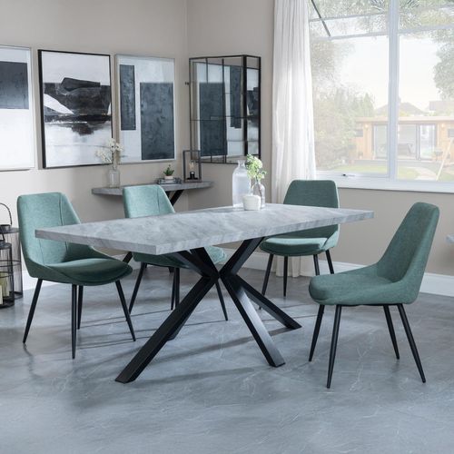 Ezra Grey Dining Set with Spider Legs - Darwin Green Fabric Dining Chair