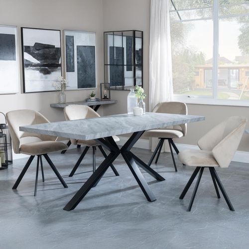 Ezra Grey Dining Set with Spider Legs - Ion Beige Velvet Fabric Swivel Dining Chair