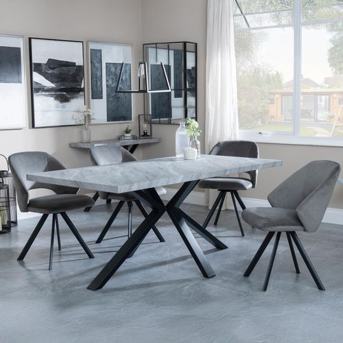 Ezra Grey Dining Set with Spider Legs - Ion Dark Grey Velvet Fabric Swivel Dining Chair