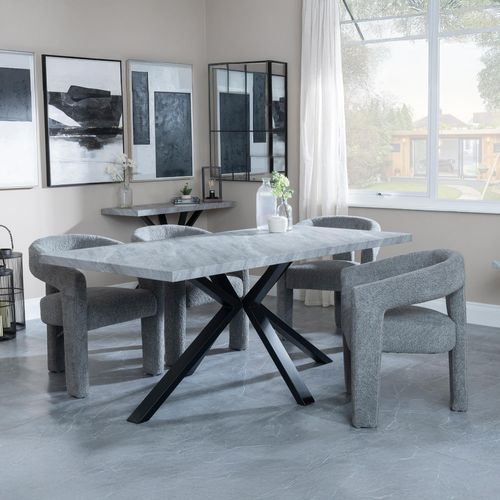Ezra Grey Dining Set with Spider Legs - Kiefer Grey Boucle Fabric Dining Chair