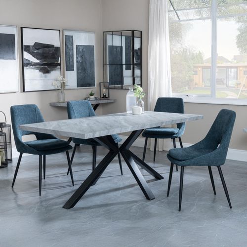 Ezra Grey Dining Set with Spider Legs - Peyton Blue Fabric Dining Chair