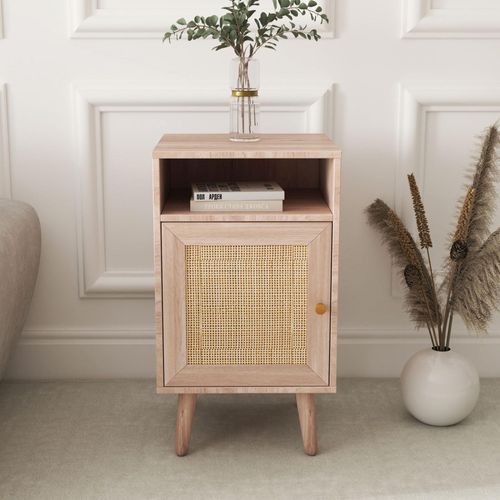 Clearance - Ferrero Natural and Woven Rattan 1 Door Bedside Table