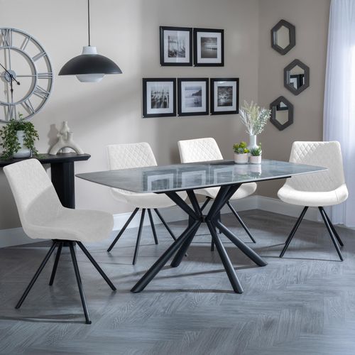 Ripon Grey Ceramic Dining Set - Boden Cream Fabric Swivel Dining Chair