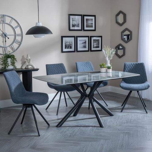 Ripon Grey Ceramic Dining Set - Boden Dark Grey Fabric Swivel Dining Chair