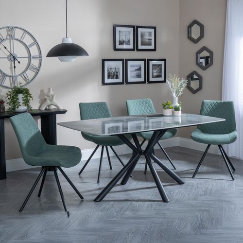 Ripon Grey Ceramic Dining Set - Boden Green Fabric Swivel Dining Chair
