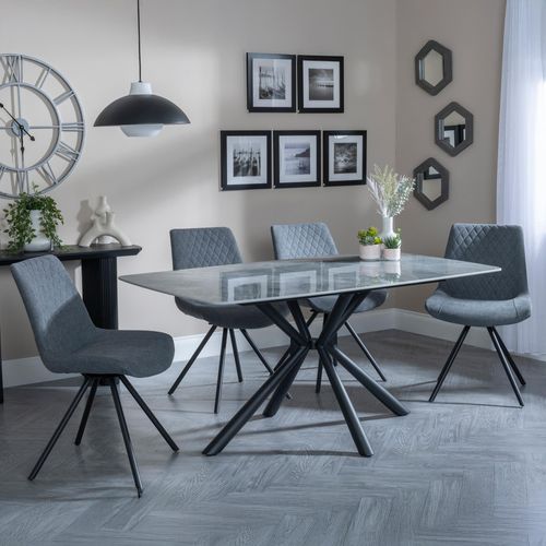 Ripon Grey Ceramic Dining Set - Boden Grey Fabric Swivel Dining Chair