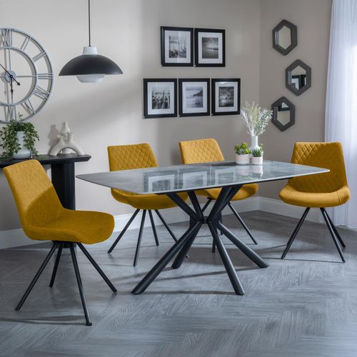 Ripon Grey Ceramic Dining Set - Boden Yellow Fabric Swivel Dining Chair