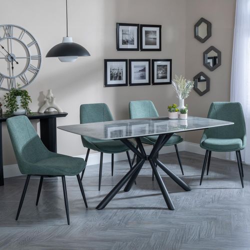 Ripon Grey Ceramic Dining Set - Darwin Green Fabric Dining Chair