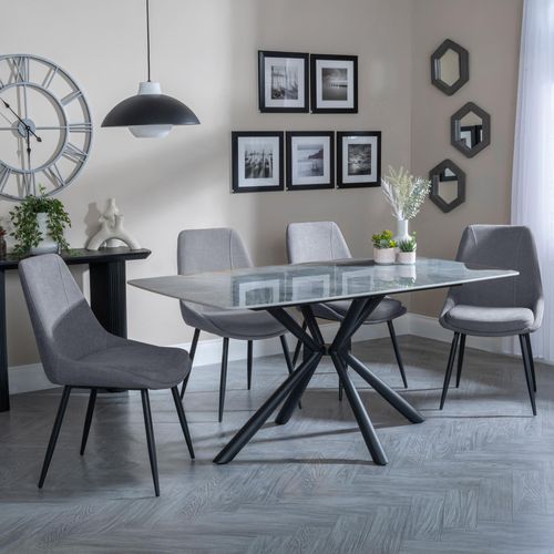 Ripon Grey Ceramic Dining Set - Darwin Grey Fabric Dining Chair