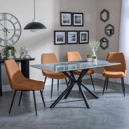 Ripon Grey Ceramic Dining Set - Darwin Orange Fabric Dining Chair