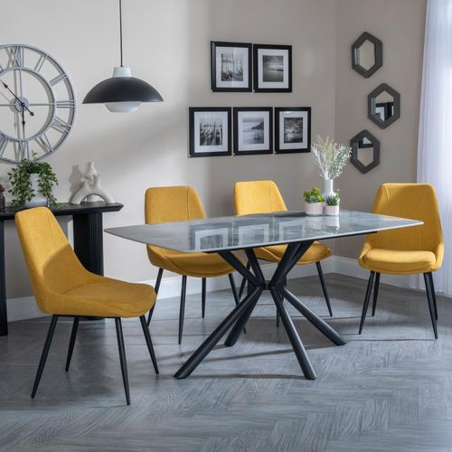 Ripon Grey Ceramic Dining Set - Darwin Yellow Fabric Dining Chair