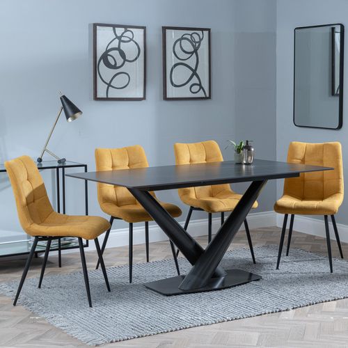 Maldon Black Ceramic Dining Set - Corona Yellow Fabric Dining Chair