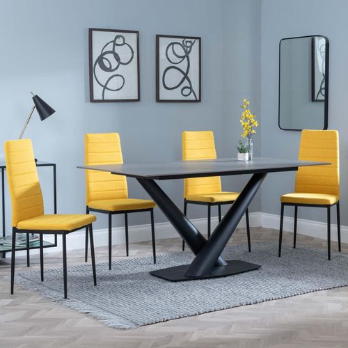 Maldon Grey Ceramic Dining Set - Lido Yellow Fabric Dining Chair with Black Legs