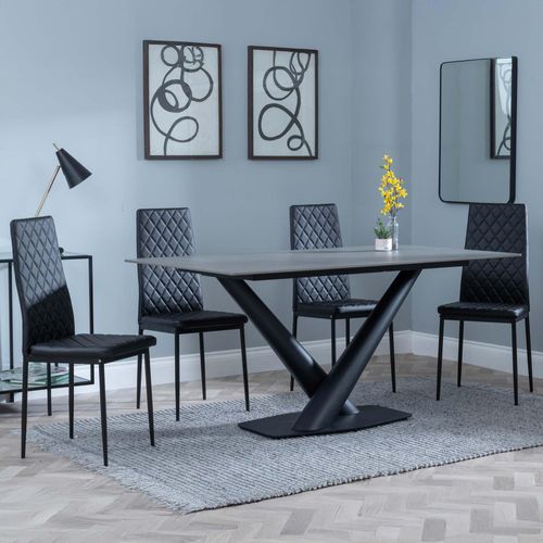 Maldon Grey Ceramic Dining Set - Metro Black Leather Dining Chair with Black Legs