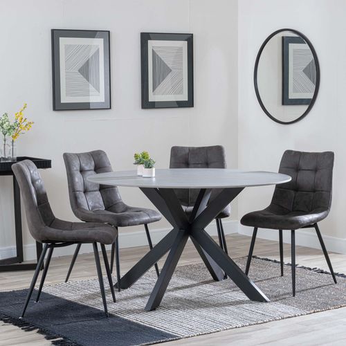 Novara Grey Ceramic 4 Seater Round Dining Set - 4 Corona Grey Fabric Dining Chair