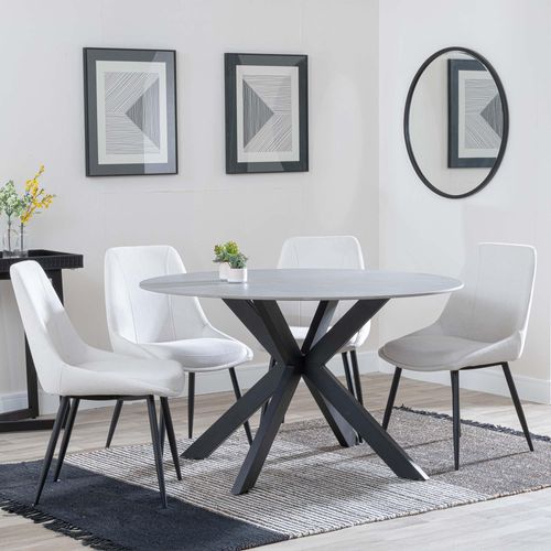 Novara Grey Ceramic 4 Seater Round Dining Set - 4 Darwin Cream Fabric Dining Chair