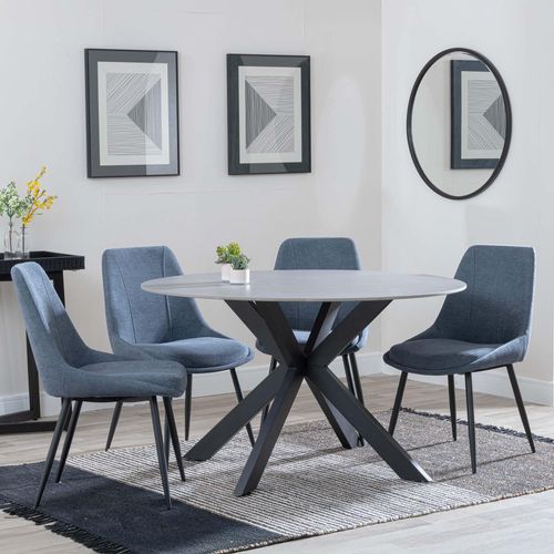 Novara Grey Ceramic 4 Seater Round Dining Set - 4 Darwin Dark Grey Fabric Dining Chair