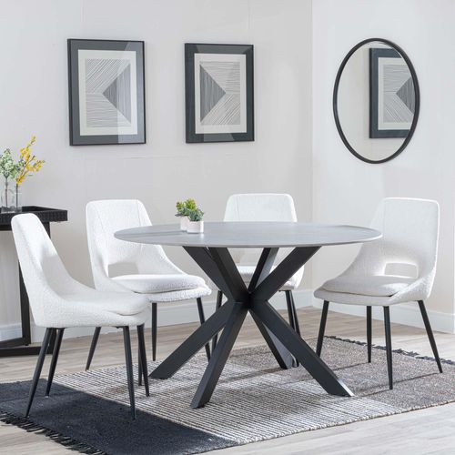 Novara Grey Ceramic 4 Seater Round Dining Set - 4 Peyton Cream Fabric Dining Chair