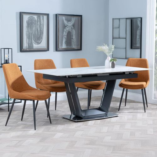 Alpha White Ceramic Extending Dining Set - Darwin Orange Fabric Dining Chair