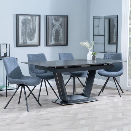 Alpha Black Ceramic Extending Dining Set - Boden Dark Grey Fabric Swivel Dining Chair
