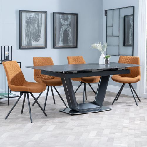 Alpha Black Ceramic Extending Dining Set - Boden Orange Fabric Swivel Dining Chair