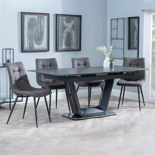 Alpha Black Ceramic Extending Dining Set - Corona Grey Fabric Dining Chair