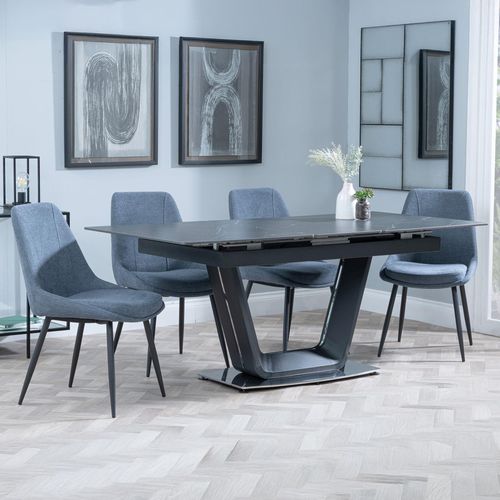 Alpha Black Ceramic Extending Dining Set - Darwin Dark Grey Fabric Dining Chair