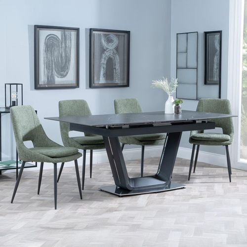 Alpha Black Ceramic Extending Dining Set - Peyton Green Fabric Dining Chair