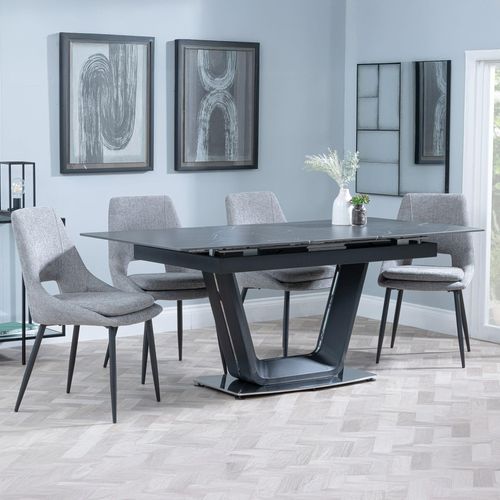 Alpha Black Ceramic Extending Dining Set - Peyton Grey Fabric Dining Chair