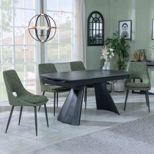 Kinston Black Ceramic Extending Dining Set - Peyton Green Fabric Dining Chair