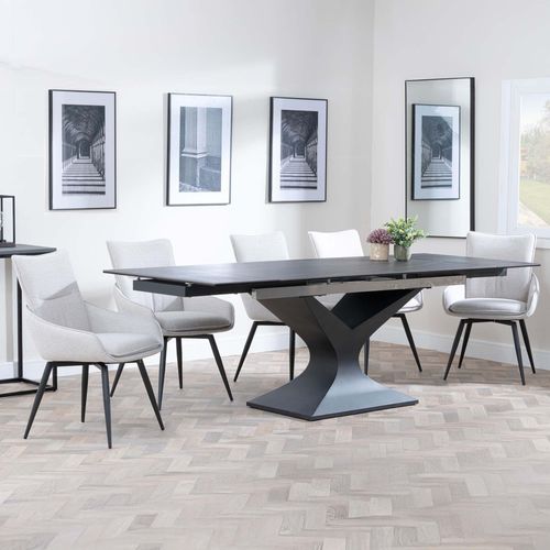 Anvik Black Ceramic Extending Dining Set - Ace Beige Fabric Swivel Dining Chair