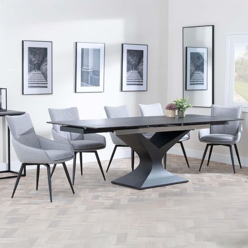 Anvik Black Ceramic Extending Dining Set - Ace Grey Fabric Swivel Dining Chair