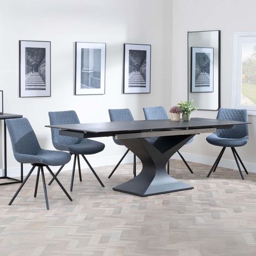 Anvik Black Ceramic Extending Dining Set - Boden Dark Grey Fabric Swivel Dining Chair