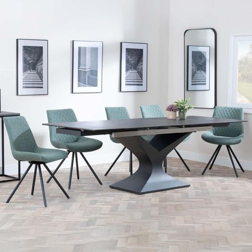 Anvik Black Ceramic Extending Dining Set - Boden Green Fabric Swivel Dining Chair