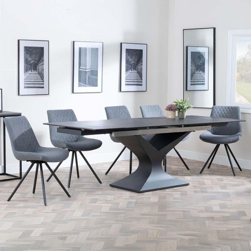 Anvik Black Ceramic Extending Dining Set - Boden Grey Fabric Swivel Dining Chair