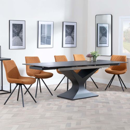 Anvik Black Ceramic Extending Dining Set - Boden Orange Fabric Swivel Dining Chair