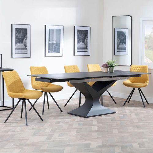 Anvik Black Ceramic Extending Dining Set - Boden Yellow Fabric Swivel Dining Chair