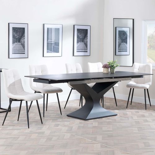 Anvik Black Ceramic Extending Dining Set - Corona Beige Fabric Dining Chair