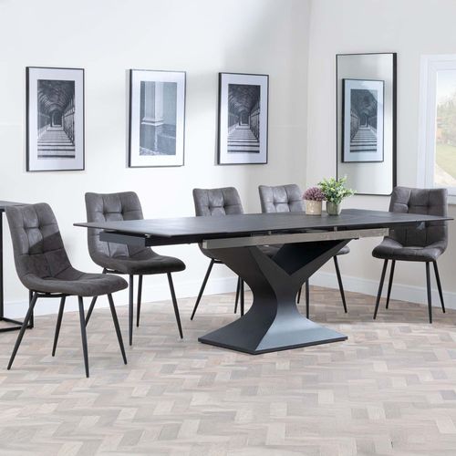 Anvik Black Ceramic Extending Dining Set - Corona Grey Fabric Dining Chair