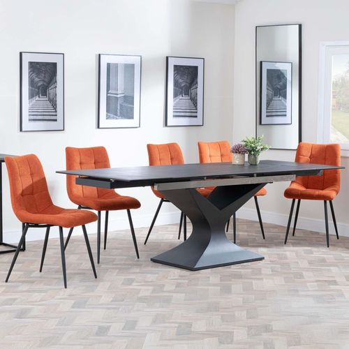 Anvik Black Ceramic Extending Dining Set - Corona Orange Fabric Dining Chair