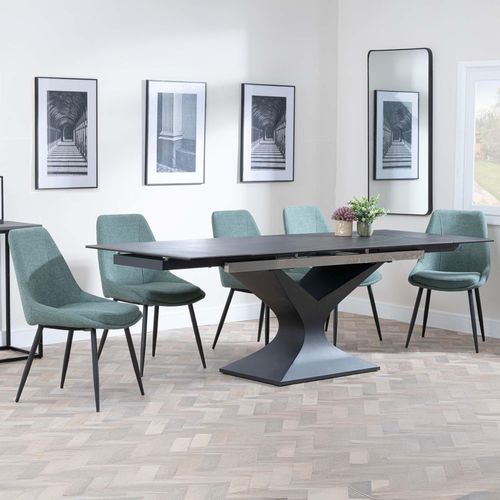 Anvik Black Ceramic Extending Dining Set - Darwin Green Fabric Dining Chair