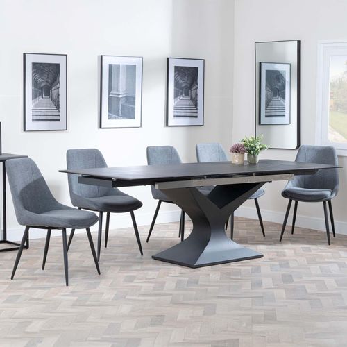 Anvik Black Ceramic Extending Dining Set - Darwin Grey Fabric Dining Chair