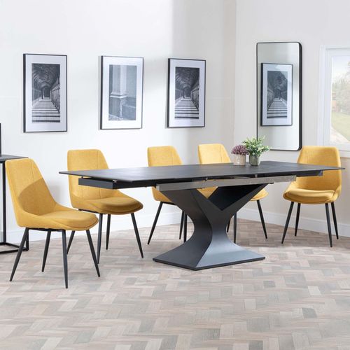 Anvik Black Ceramic Extending Dining Set - Darwin Yellow Fabric Dining Chair